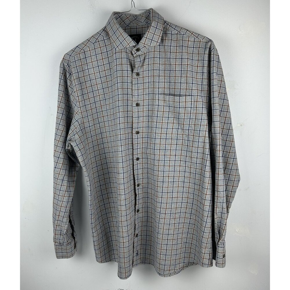 Johnnie O Button Up Shirt Mens Large Gray Plaid Top Shelf Cotton Beach Casual